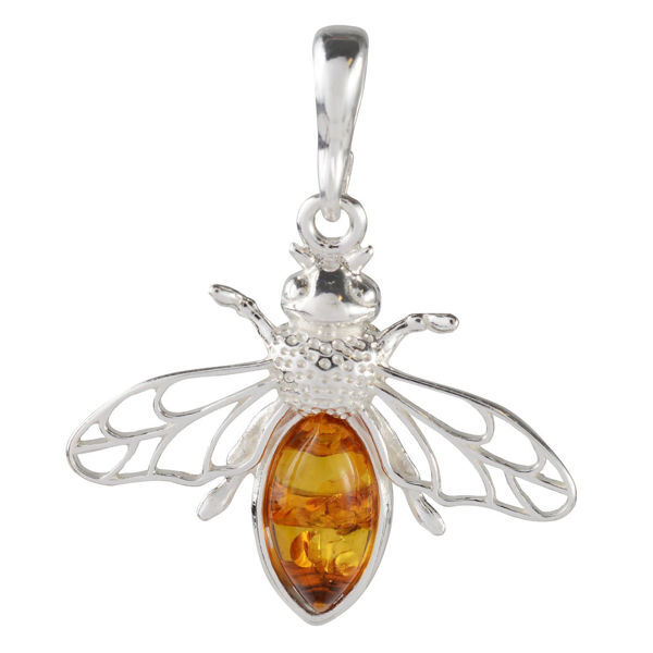 GIA Certified Sterling Silver and Baltic Amber  Bumblebee Pendant Necklace For Women