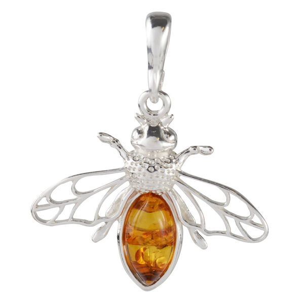 GIA Certified Sterling Silver and Baltic Amber "Bumblebee" Pendant