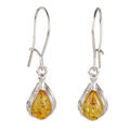 Sterling Silver and Baltic Amber Pear Shaped Earrings