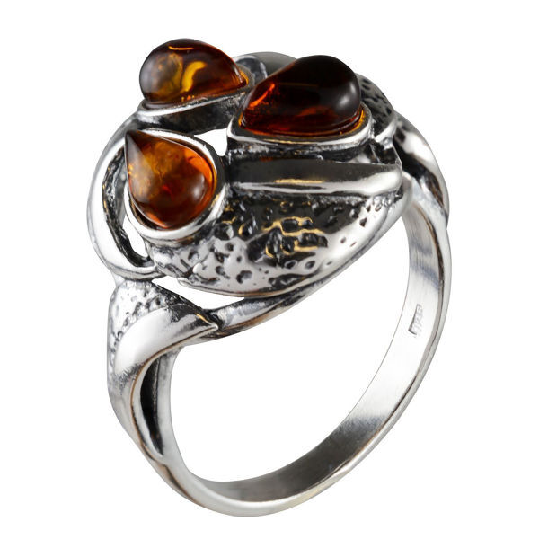 Sterling Silver and Baltic Honey Amber Infinity Knots Ring