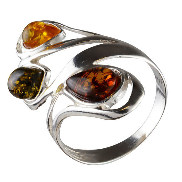 Sterling Silver and Baltic Multicolored Amber Ring "Elsa"