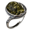 Sterling Silver and Baltic Green Amber Ring "Ada"