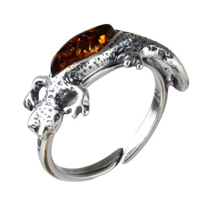 Sterling Silver and Baltic Honey Amber Adjustable Lizard Ring