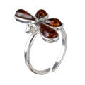 Sterling Silver and Baltic Honey Amber Adjustable Dragonfly Ring