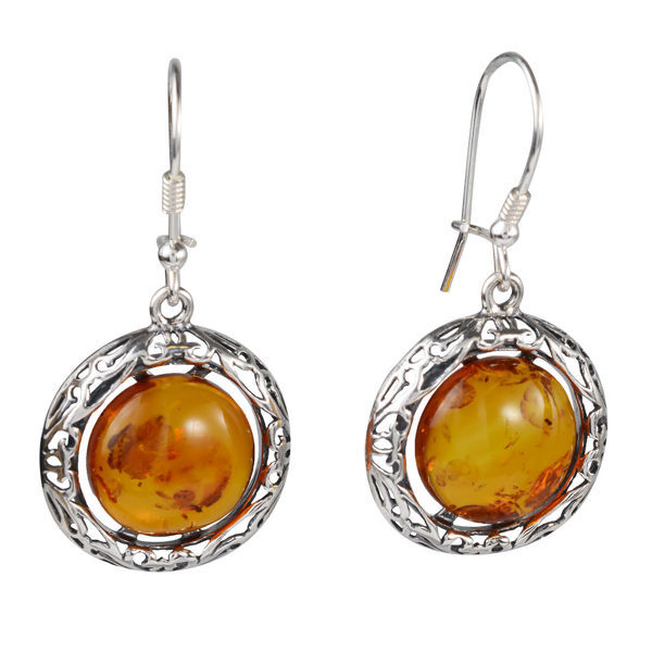 Sterling Silver and Baltic Honey Amber Kidney Hook Earrings "Isadora"