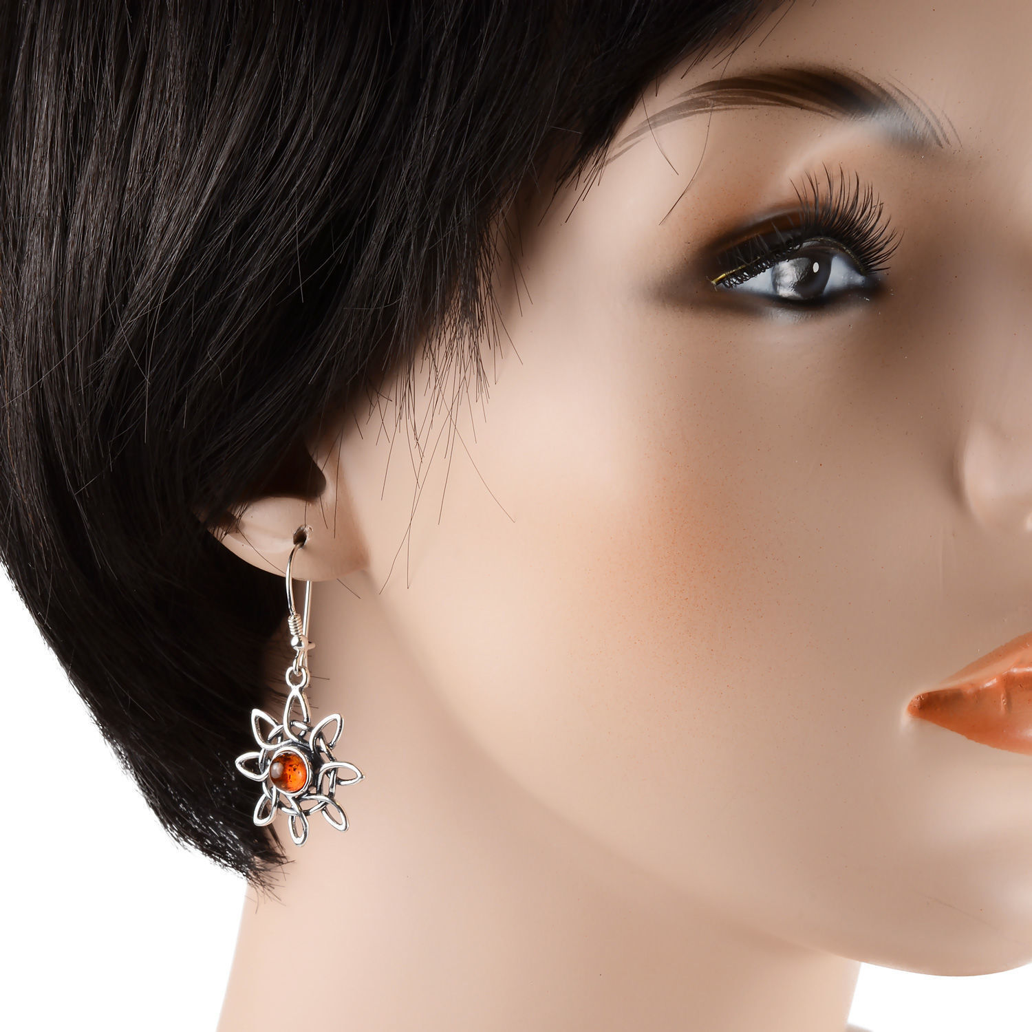 Sterling Silver Baltic Honey Amber Kidney Hook Sun Earrings