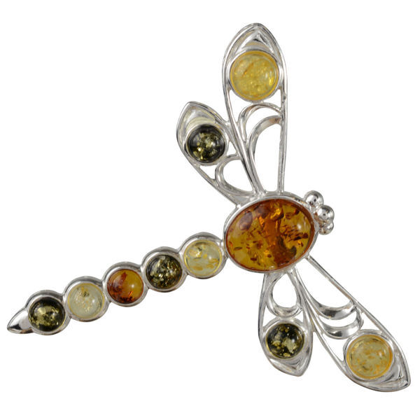 Sterling Silver and Baltic Amber Dragonfly Brooch