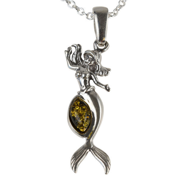 Sterling Silver and Baltic Amber Mermaid Pendant