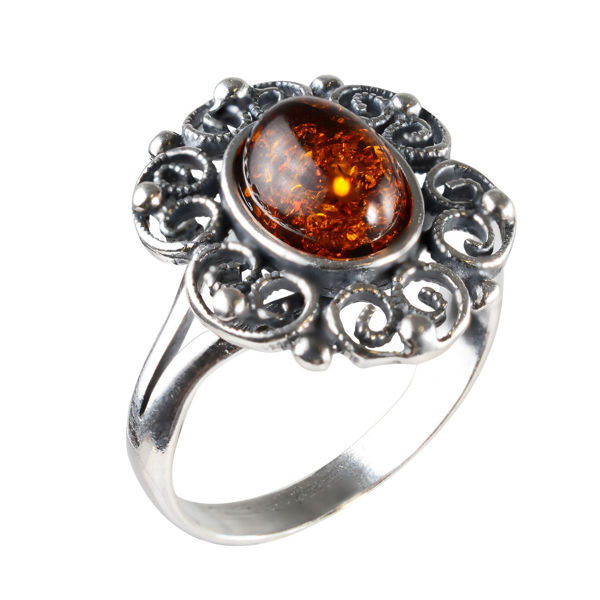 Sterling Silver and Baltic Honey Amber Ring "Gaelle"