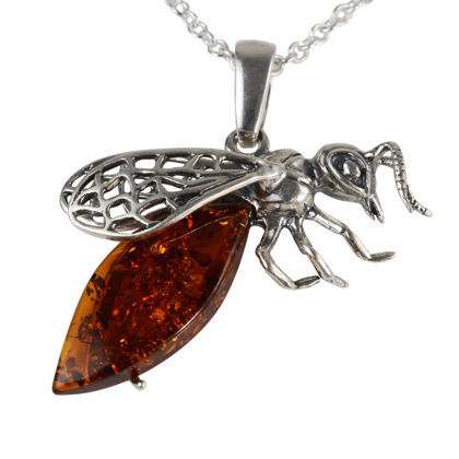 Sterling Silver and Baltic Honey Amber Wasp Pendant
