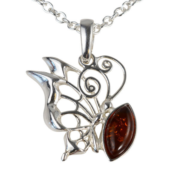 Sterling Silver and Baltic Honey Amber Resting Butterfly Pendant