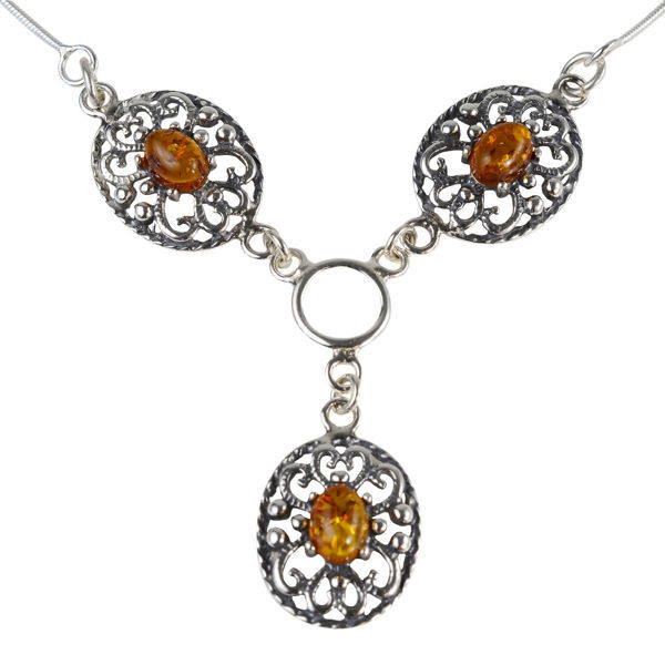 Sterling Silver and Baltic Honey Amber Necklace "Lenore"