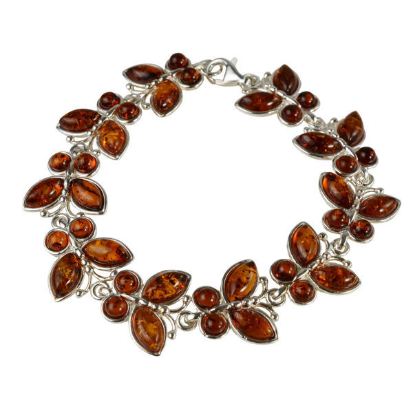 Sterling Silver and Honey Butterflies Baltic Amber Bracelet, Amber Jewelry Collection