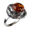 Sterling Silver and Baltic Honey Amber Round Ring "Inga"
