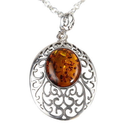 Sterling Silver and Baltic Honey Oval Amber Pendant "Giana"