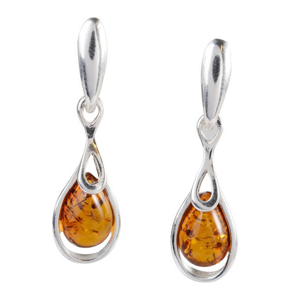 Sterling Silver and Baltic Honey Amber Earrings "Rose"