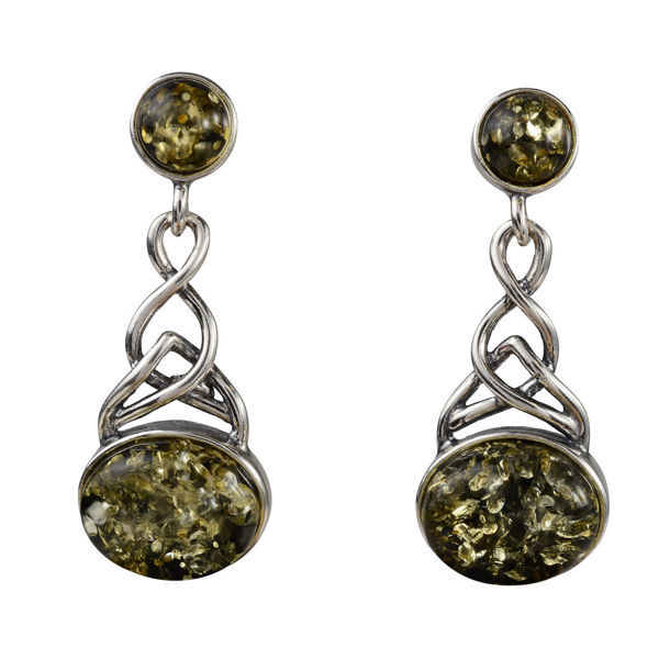 Sterling Silver and Baltic Green Amber Post Back Earrings "Anneke"