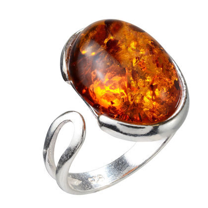 Sterling Silver and Baltic Honey Amber Oval Adjustable Ring