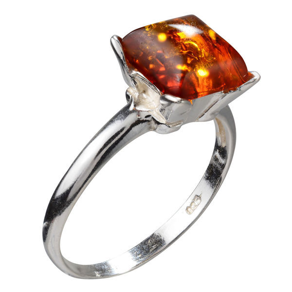 Sterling Silver and Baltic Honey Amber Square Ring "Nelda"