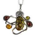 Sterling Silver and Baltic Multicolored Amber Octopus Pendant