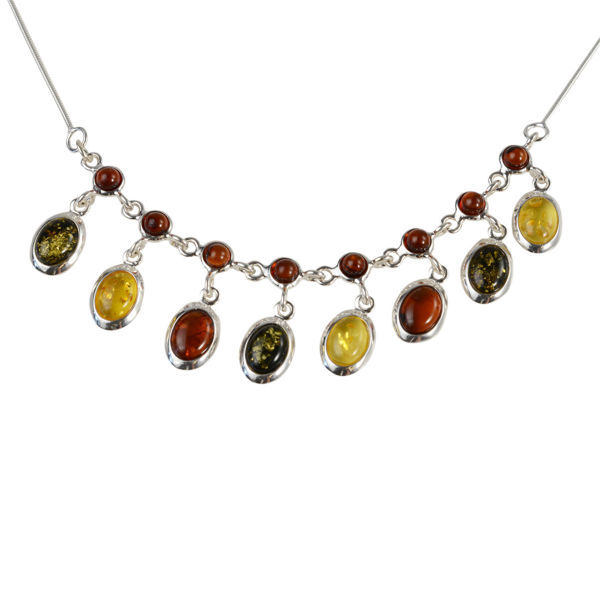 Sterling Silver and Baltic Multicolored Amber Necklace "Lolanda"