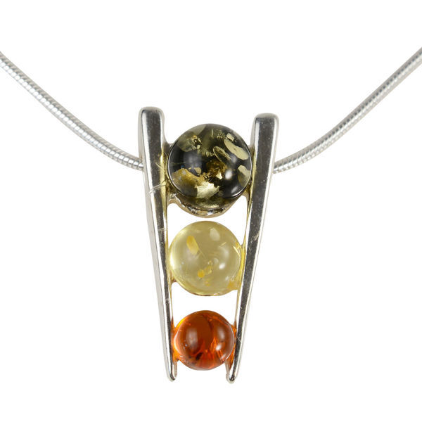 Sterling Silver and Baltic Multicolored Amber Necklace "Camelia"