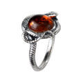GIA Certified Sterling Silver and Baltic Honey  Amber Snake Ring