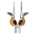 Sterling Silver and Baltic Amber French Leverback  Toucan Earrings