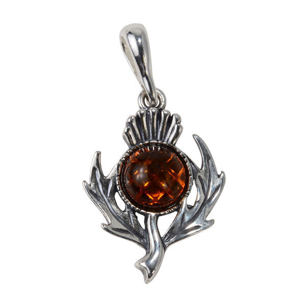 Sterling Silver and Baltic Honey Amber Burdock Pendant