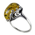 Sterling Silver and Baltic Green Amber Ring "Dana"