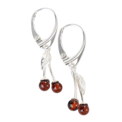 Sterling Silver and Baltic  French Leverback  Amber Cherry Earrings