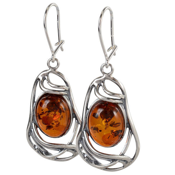 Sterling Silver and Baltic Honey Amber Kidney Hook Earrings "Mary" (large)
