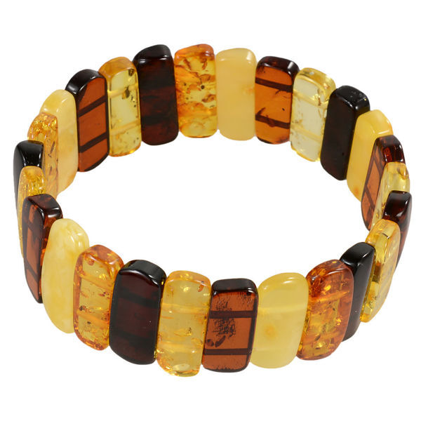 Multicolored Flat Rectangular Baltic Amber Bracelet, Amber Jewelry Collection