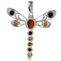 Sterling Silver and Baltic Amber Dragonfly Pendant