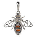 GIA Certified Sterling Silver and Baltic Amber  Bumblebee Pendant Necklace For Women