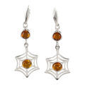 Sterling Silver and Baltic Honey Amber Spiderweb Earrings
