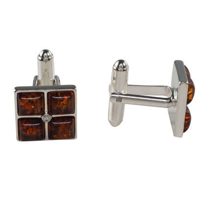 Sterling Silver and Baltic Honey Amber Square Cufflinks