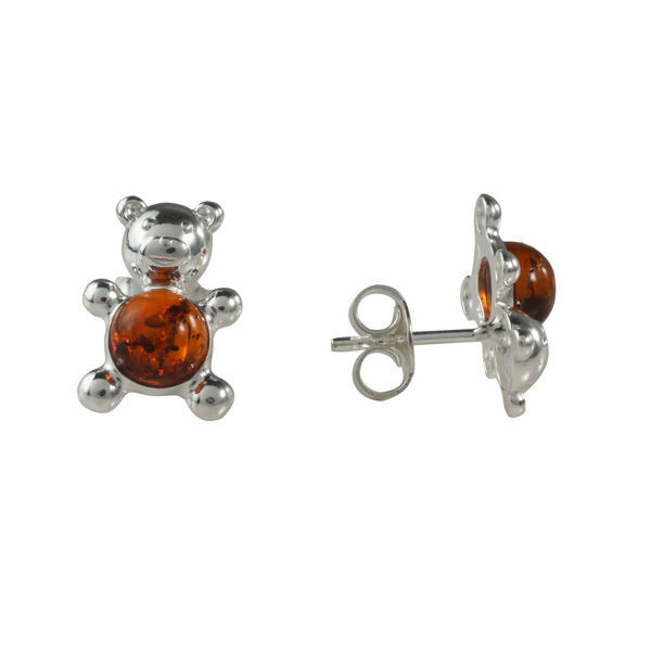 Sterling Silver and Baltic Honey Amber Earrings "Teddy Bear"