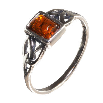 Sterling Silver and Baltic Honey Rectangle Celtic Amber Ring