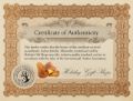 Holiday Gift Shops Certificate of Authenticity for genuine Baltic amber jewelry, verifying compliance with International Amber Association quality standards
