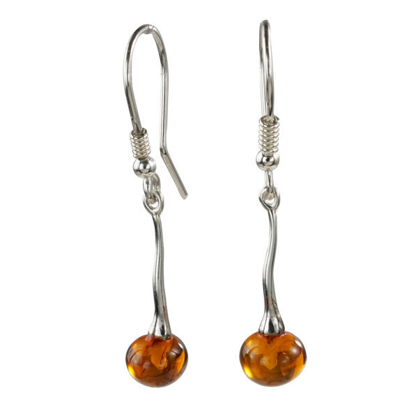 Sterling Silver and Baltic Honey Amber Fish Hook Earrings "Lidia"