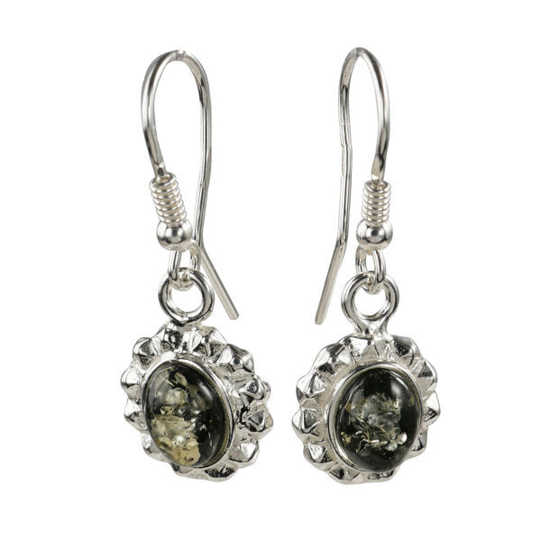 Sterling Silver and Baltic Green Amber Earrings "Linda"