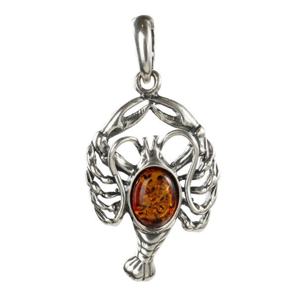 Sterling Silver and Baltic Amber Zodiac Sign Cancer Pendant