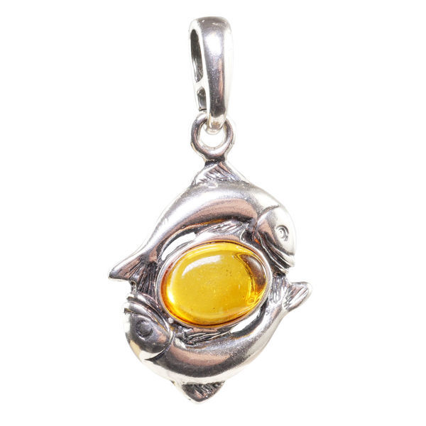 Sterling Silver and Baltic Amber Zodiac Sign Pisces Pendant