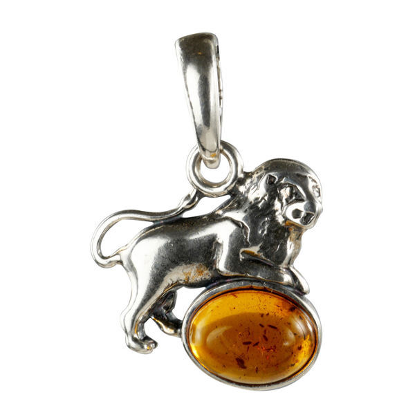 Sterling Silver and Baltic Amber Zodiac Sign Leo Pendant