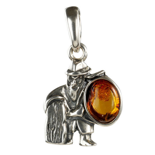 Sterling Silver and Baltic Amber Zodiac Sign Aquarius  Pendant