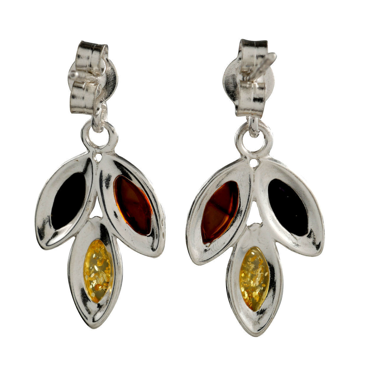 Sterling Silver and Baltic Multicolored Amber Earrings 