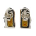 Back view of Ewa Baltic honey amber stud earrings in 925 sterling silver showing post back closure and genuine rectangle amber stones, handmade in Poland