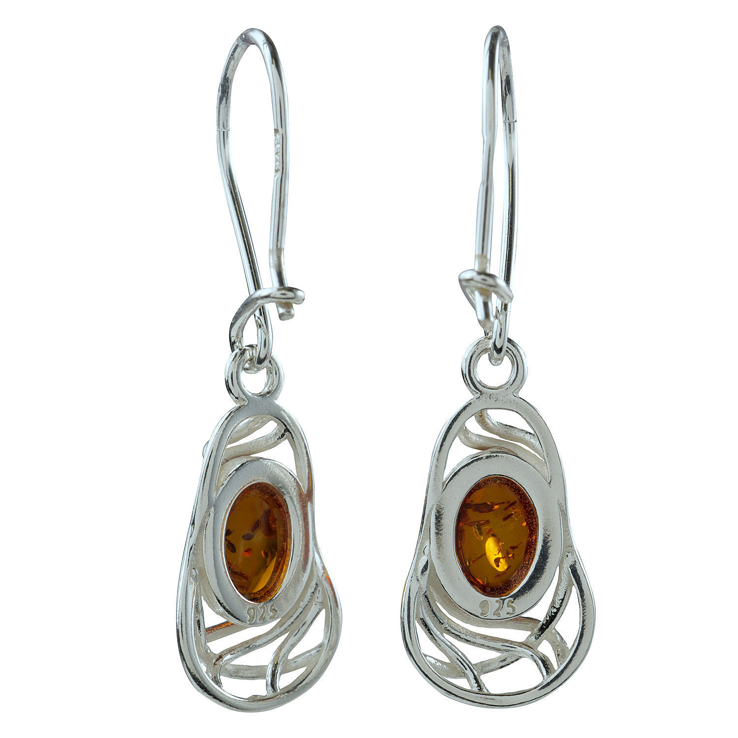 Amber Jewelry - Sterling Silver and Baltic Honey Amber Earrings 