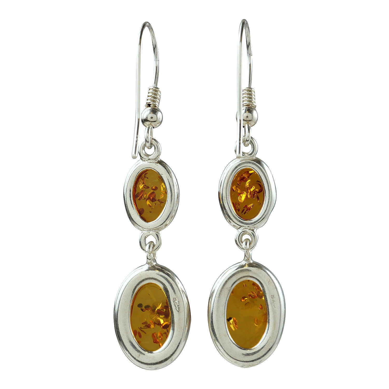 Sterling Silver and Baltic Honey Amber Fish Hook Earrings 